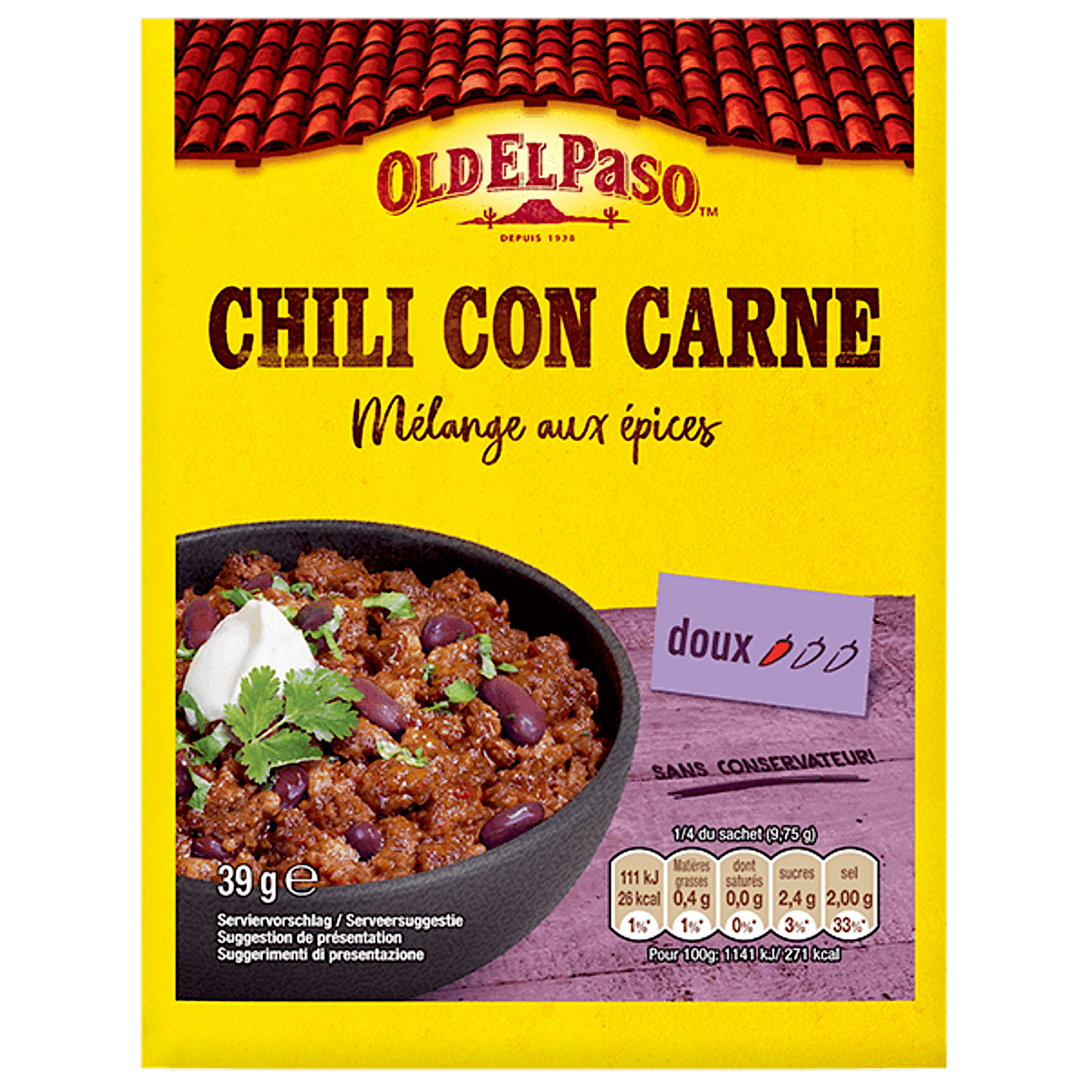 paquet de mélange d'épices pour chili con carne doux Old El Paso 39 g